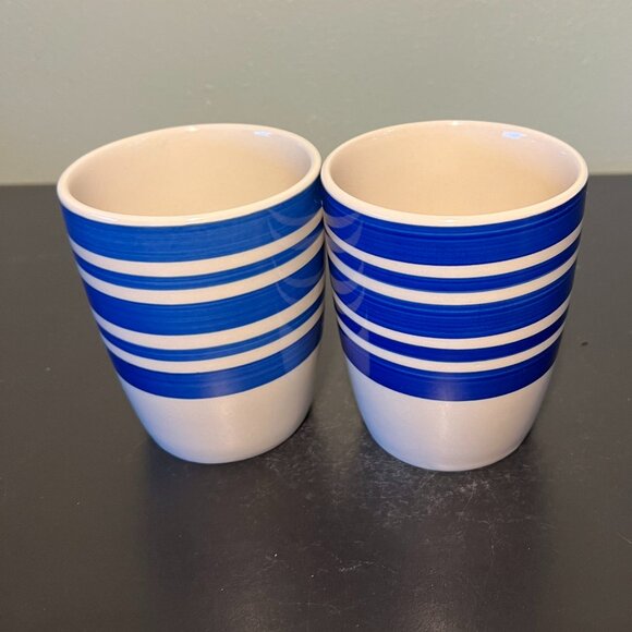Set of 2 DOVER & YORK Cobalt Blue Nautical Striped Stoneware Mugs - Picture 3 of 11
